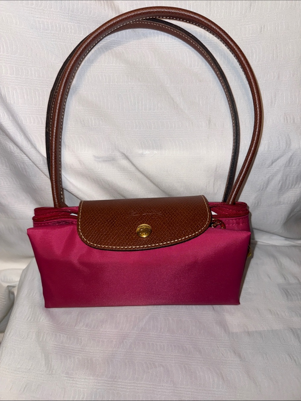 Longchamp Fuchsia Shoulder Bag with Brown Trim